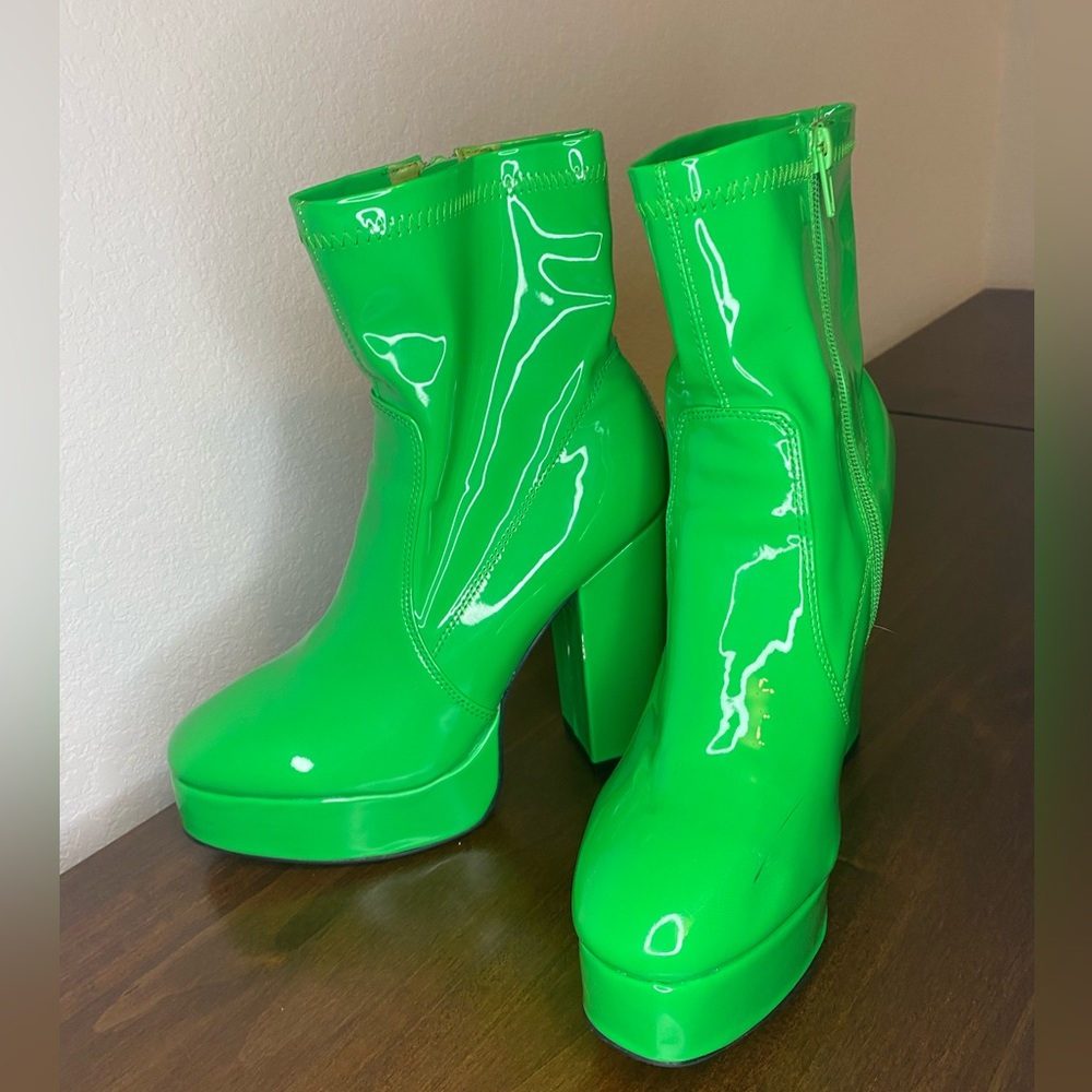 Dolls Kill Current Mood WOMENS PLATFORM SHOES SIZE 9, NEON GREEN CHUNKY HEELS - Picture 5 of 10